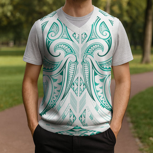 Maori Rugby Custom Ngaru Mangopare Christmas Knitted V-Neck Vest Karikiorangi Taniwha Motif