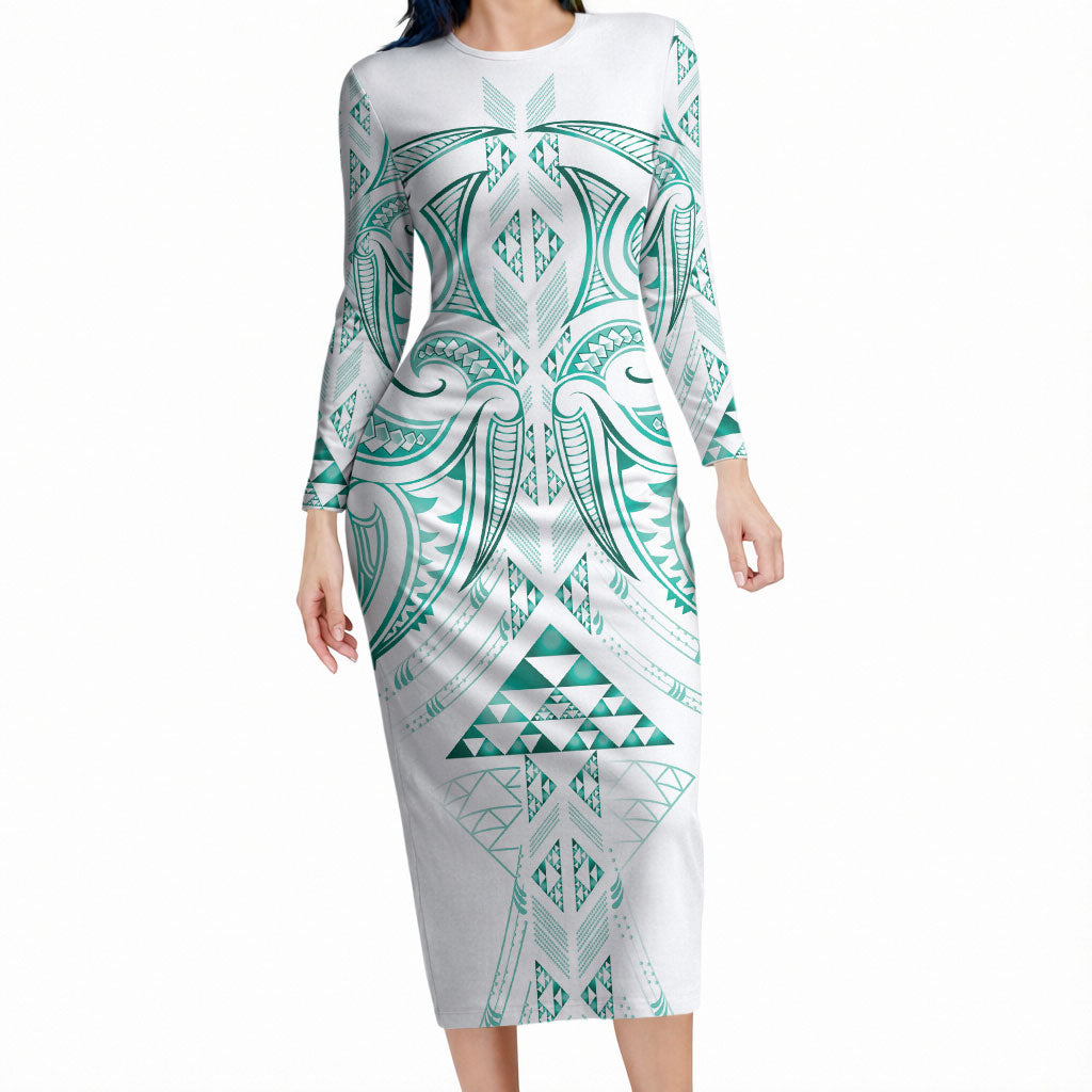 Maori Rugby Custom Ngaru Mangopare Long Sleeve Bodycon Dress Karikiorangi Taniwha Motif