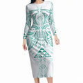 Maori Rugby Custom Ngaru Mangopare Long Sleeve Bodycon Dress Karikiorangi Taniwha Motif