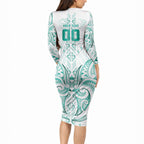 Maori Rugby Custom Ngaru Mangopare Long Sleeve Bodycon Dress Karikiorangi Taniwha Motif