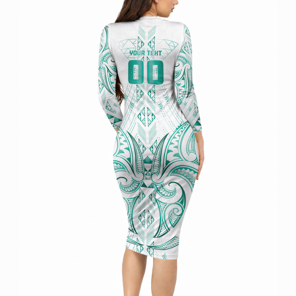 Maori Rugby Custom Ngaru Mangopare Long Sleeve Bodycon Dress Karikiorangi Taniwha Motif