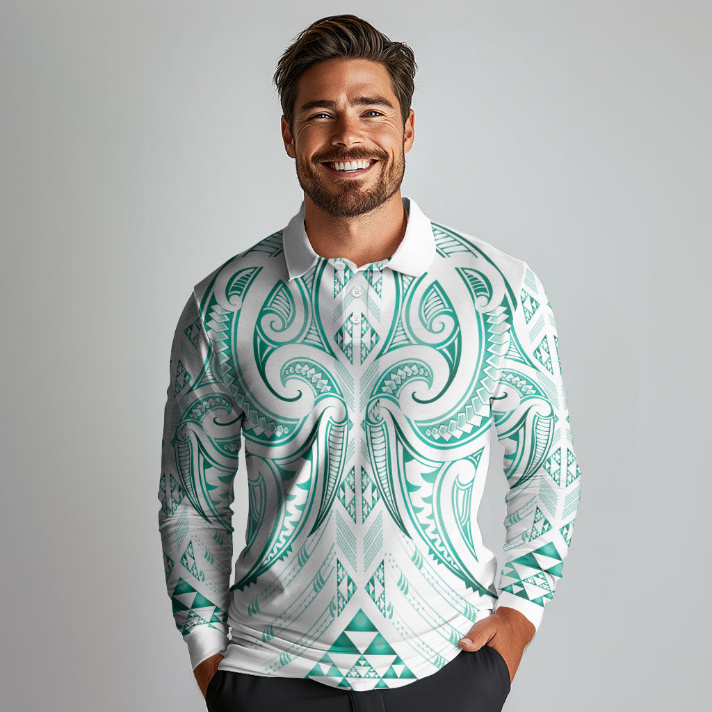 Maori Rugby Custom Ngaru Mangopare Long Sleeve Polo Shirt Karikiorangi Taniwha Motif