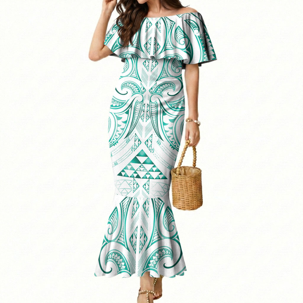 Maori Rugby Custom Ngaru Mangopare Mermaid Dress Karikiorangi Taniwha Motif