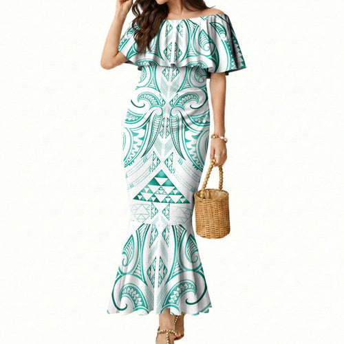 Maori Rugby Custom Ngaru Mangopare Mermaid Dress Karikiorangi Taniwha Motif