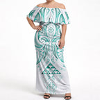 Maori Rugby Custom Ngaru Mangopare Off Shoulder Maxi Dress Karikiorangi Taniwha Motif