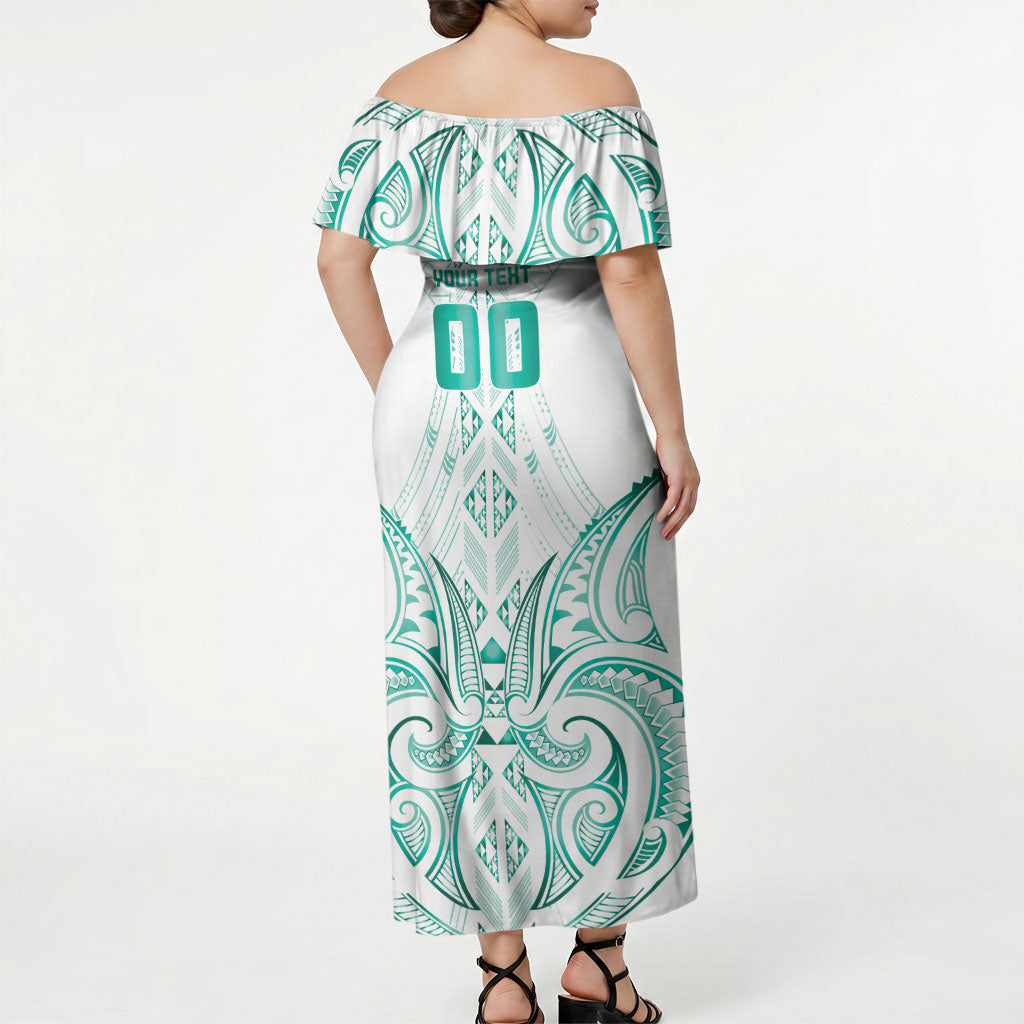 Maori Rugby Custom Ngaru Mangopare Off Shoulder Maxi Dress Karikiorangi Taniwha Motif