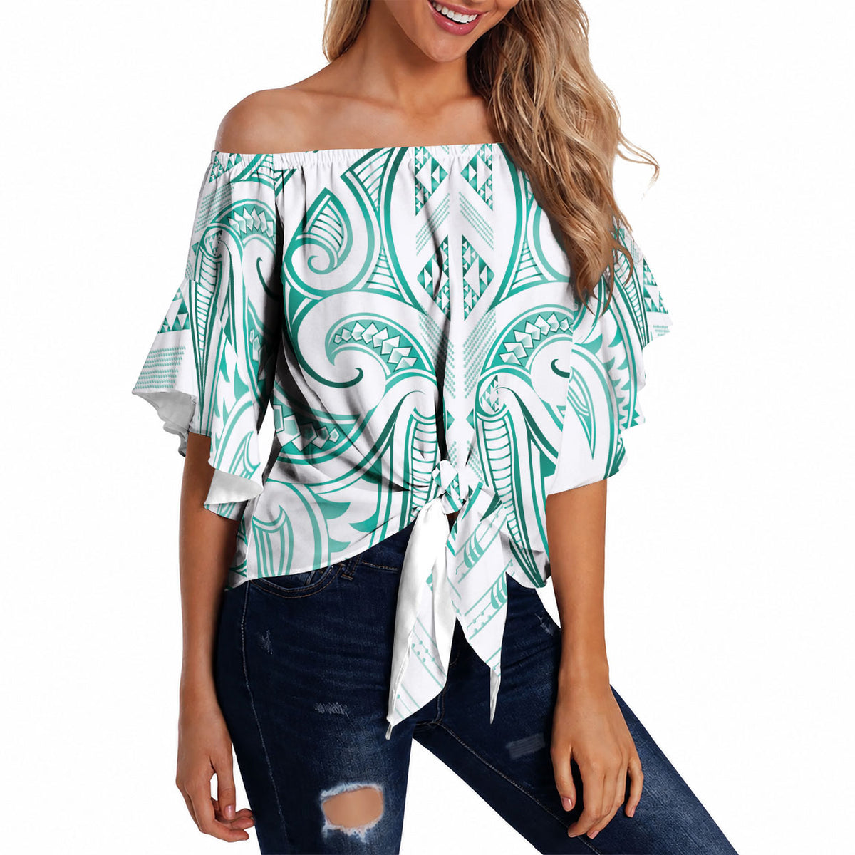 Maori Rugby Custom Ngaru Mangopare Off Shoulder Wrap Waist Top Karikiorangi Taniwha Motif