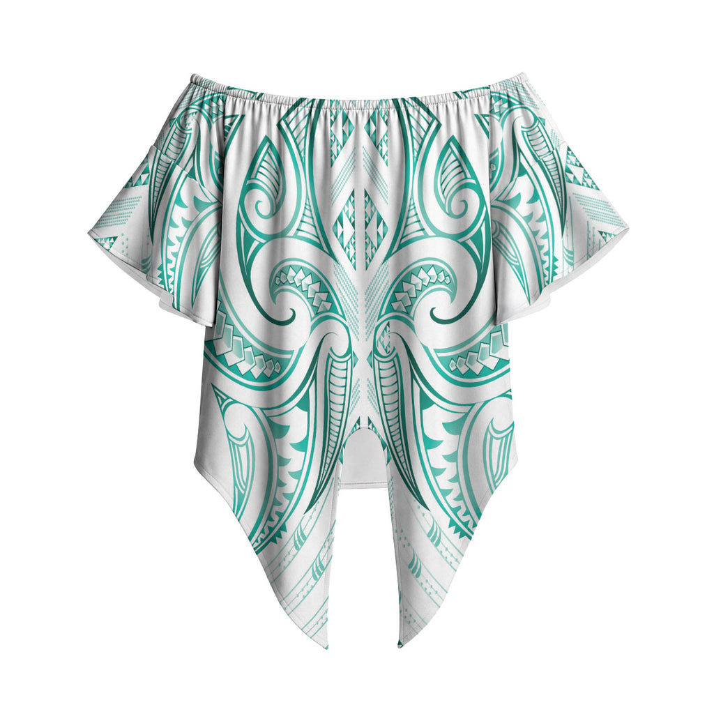 Maori Rugby Custom Ngaru Mangopare Off Shoulder Wrap Waist Top Karikiorangi Taniwha Motif