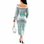 Maori Rugby Custom Ngaru Mangopare Off The Shoulder Long Sleeve Dress Karikiorangi Taniwha Motif