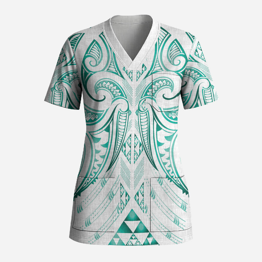 Maori Rugby Custom Ngaru Mangopare Scrub Top Karikiorangi Taniwha Motif