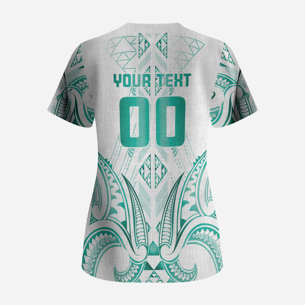 Maori Rugby Custom Ngaru Mangopare Scrub Top Karikiorangi Taniwha Motif
