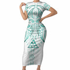 Maori Rugby Custom Ngaru Mangopare Short Sleeve Bodycon Dress Karikiorangi Taniwha Motif