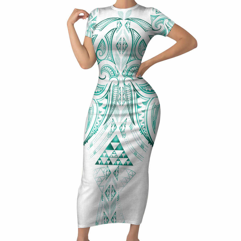 Maori Rugby Custom Ngaru Mangopare Short Sleeve Bodycon Dress Karikiorangi Taniwha Motif