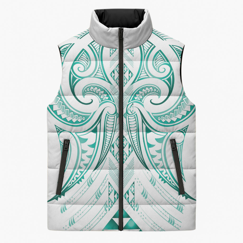 Maori Rugby Custom Ngaru Mangopare Sleeveless Puffer Jacket Karikiorangi Taniwha Motif
