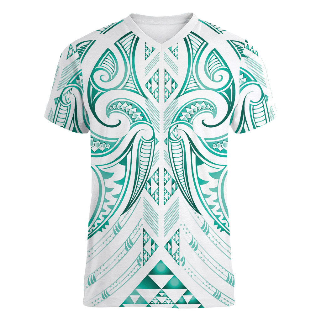 Maori Rugby Custom Ngaru Mangopare Women V-Neck T-Shirt Karikiorangi Taniwha Motif