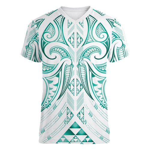 Maori Rugby Custom Ngaru Mangopare Women V-Neck T-Shirt Karikiorangi Taniwha Motif