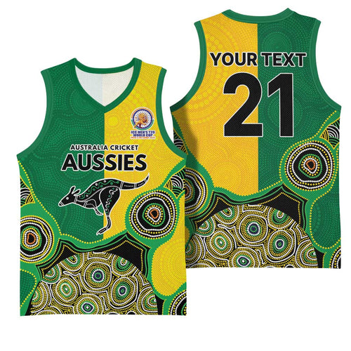 Custom Australia Cricket Spirit 2026 Basketball Jersey World T20 Edition - Aussie Color Aboriginal Motif - Aussie Hoodie