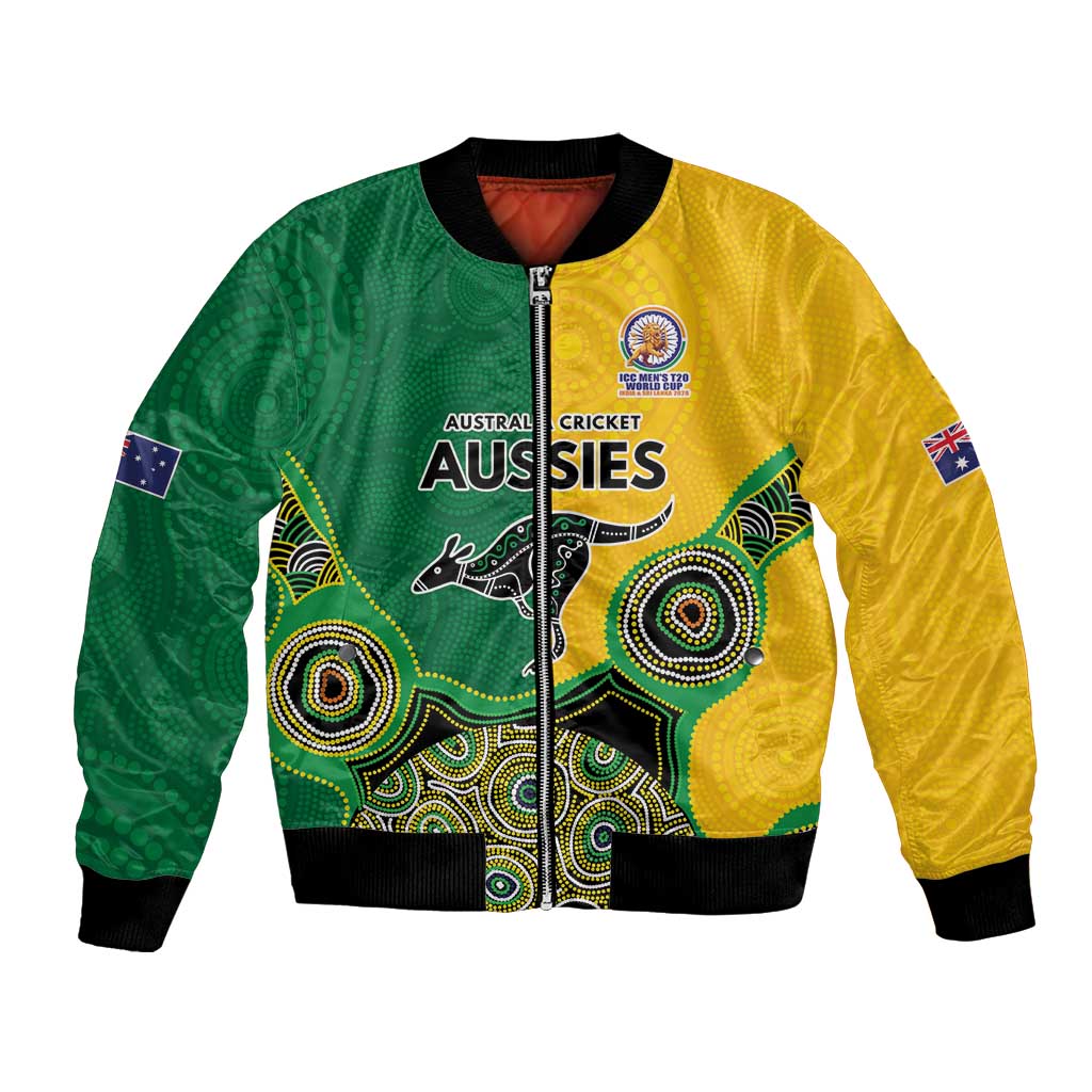 Custom Australia Cricket Spirit 2026 Bomber Jacket World T20 Edition - Aussie Color Aboriginal Motif - Aussie Hoodie