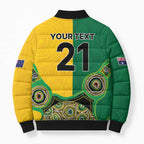 Custom Australia Cricket Spirit 2026 Bomber Puffer Jacket World T20 Edition - Aussie Color Aboriginal Motif - Aussie Hoodie