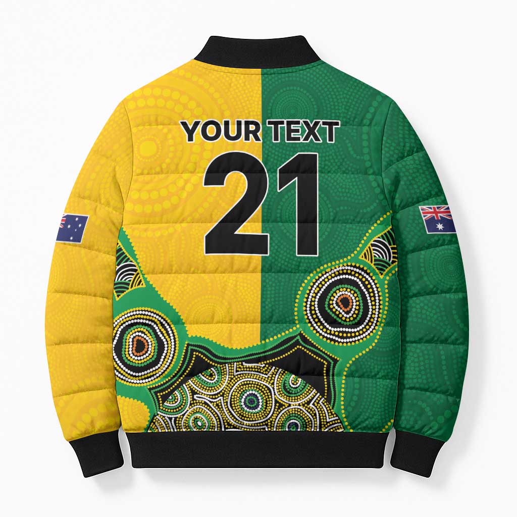 Custom Australia Cricket Spirit 2026 Bomber Puffer Jacket World T20 Edition - Aussie Color Aboriginal Motif - Aussie Hoodie