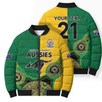 Custom Australia Cricket Spirit 2026 Bomber Puffer Jacket World T20 Edition - Aussie Color Aboriginal Motif - Aussie Hoodie