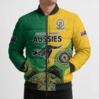 Custom Australia Cricket Spirit 2026 Bomber Puffer Jacket World T20 Edition - Aussie Color Aboriginal Motif - Aussie Hoodie