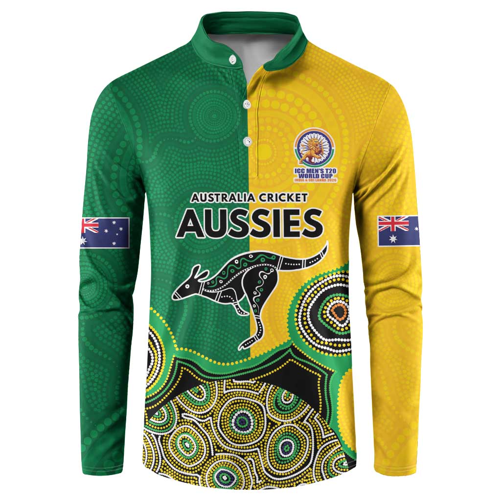 Custom Australia Cricket Spirit 2026 Button Sweatshirt World T20 Edition - Aussie Color Aboriginal Motif - Aussie Hoodie