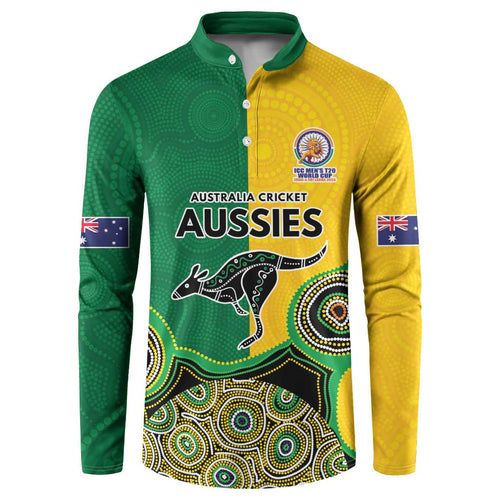 Custom Australia Cricket Spirit 2026 Button Sweatshirt World T20 Edition - Aussie Color Aboriginal Motif - Aussie Hoodie