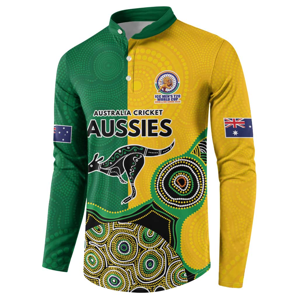 Custom Australia Cricket Spirit 2026 Button Sweatshirt World T20 Edition - Aussie Color Aboriginal Motif - Aussie Hoodie