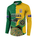 Custom Australia Cricket Spirit 2026 Button Sweatshirt World T20 Edition - Aussie Color Aboriginal Motif - Aussie Hoodie