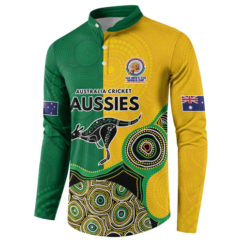 Custom Australia Cricket Spirit 2026 Button Sweatshirt World T20 Edition - Aussie Color Aboriginal Motif - Aussie Hoodie
