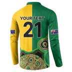 Custom Australia Cricket Spirit 2026 Button Sweatshirt World T20 Edition - Aussie Color Aboriginal Motif - Aussie Hoodie