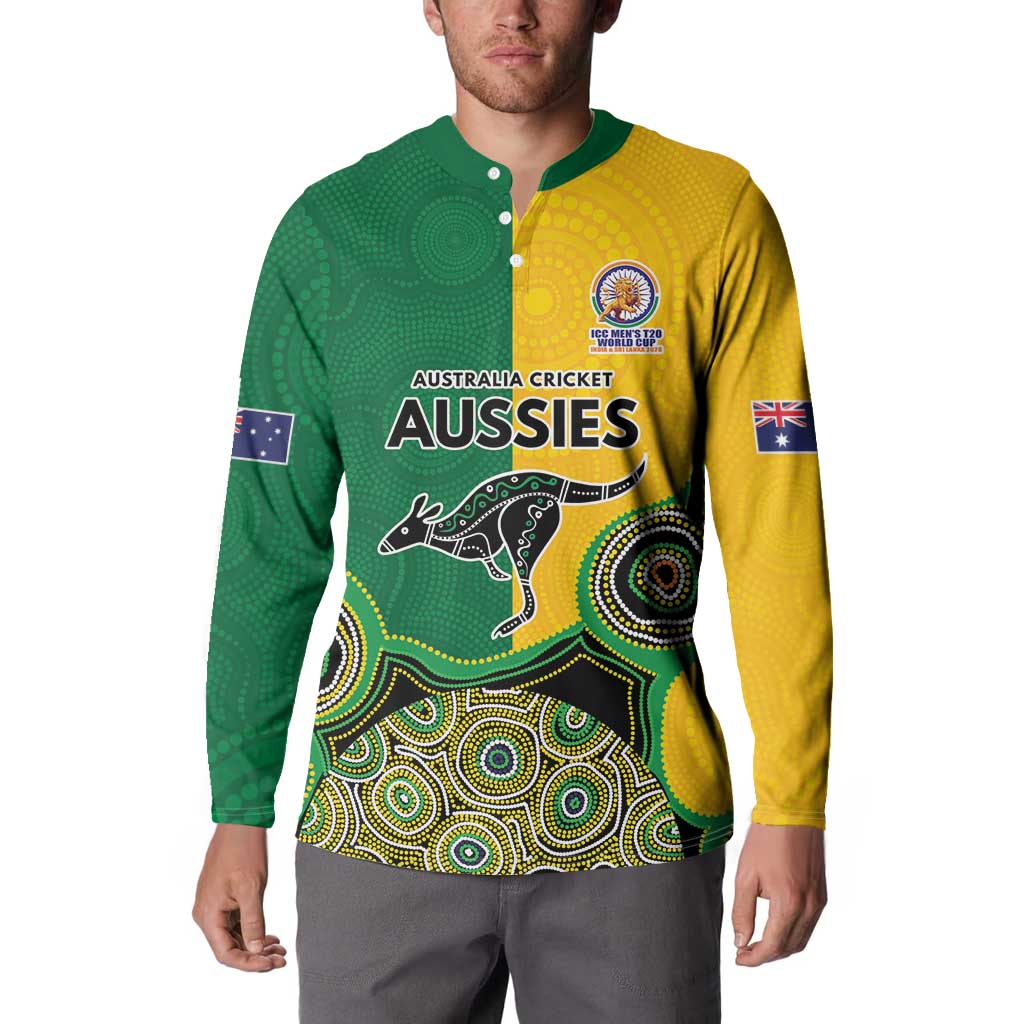 Custom Australia Cricket Spirit 2026 Button Sweatshirt World T20 Edition - Aussie Color Aboriginal Motif - Aussie Hoodie