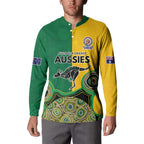 Custom Australia Cricket Spirit 2026 Button Sweatshirt World T20 Edition - Aussie Color Aboriginal Motif - Aussie Hoodie