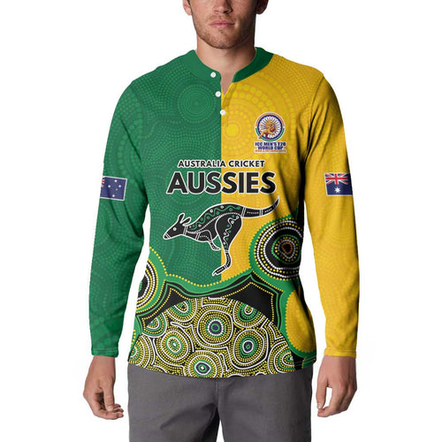 Custom Australia Cricket Spirit 2026 Button Sweatshirt World T20 Edition - Aussie Color Aboriginal Motif - Aussie Hoodie