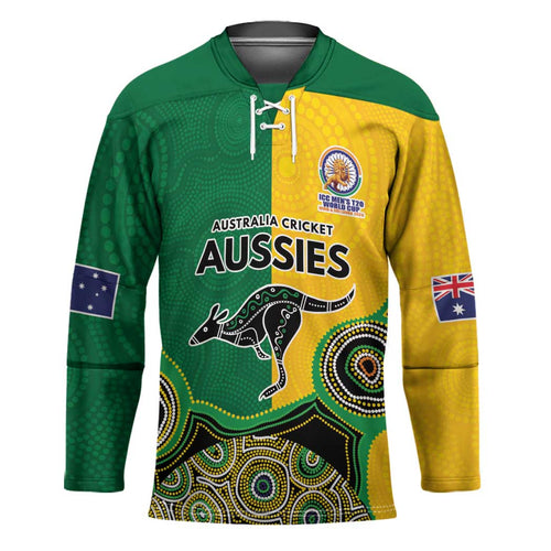 Custom Australia Cricket Spirit 2026 Hockey Jersey World T20 Edition - Aussie Color Aboriginal Motif - Aussie Hoodie