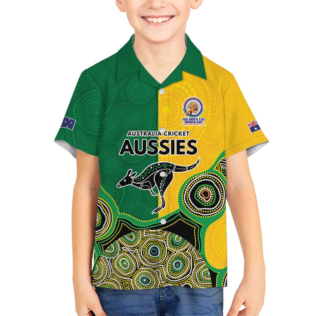 Custom Australia Cricket Spirit 2026 Kid Hawaiian Shirt World T20 Edition - Aussie Color Aboriginal Motif - Aussie Hoodie