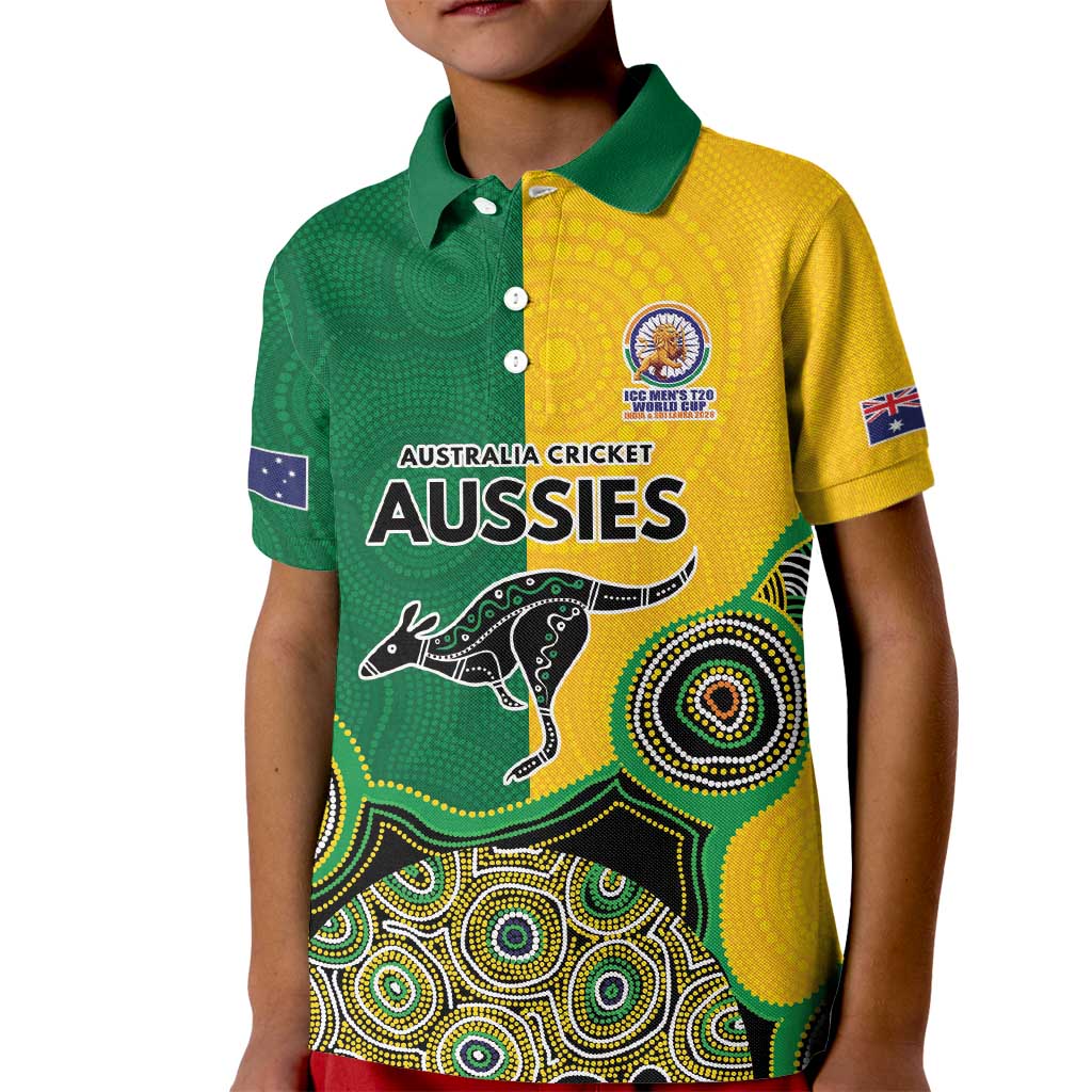 Custom Australia Cricket Spirit 2026 Kid Polo Shirt World T20 Edition - Aussie Color Aboriginal Motif - Aussie Hoodie
