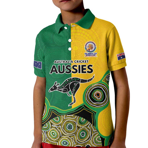 Custom Australia Cricket Spirit 2026 Kid Polo Shirt World T20 Edition - Aussie Color Aboriginal Motif - Aussie Hoodie