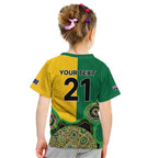 Custom Australia Cricket Spirit 2026 Kid T Shirt World T20 Edition - Aussie Color Aboriginal Motif - Aussie Hoodie