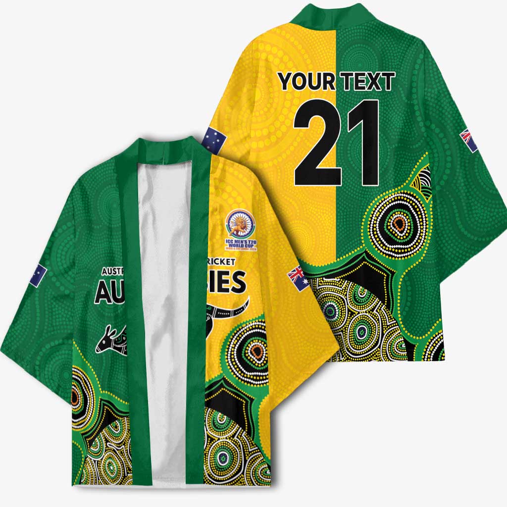 Custom Australia Cricket Spirit 2026 Kimono World T20 Edition - Aussie Color Aboriginal Motif - Aussie Hoodie