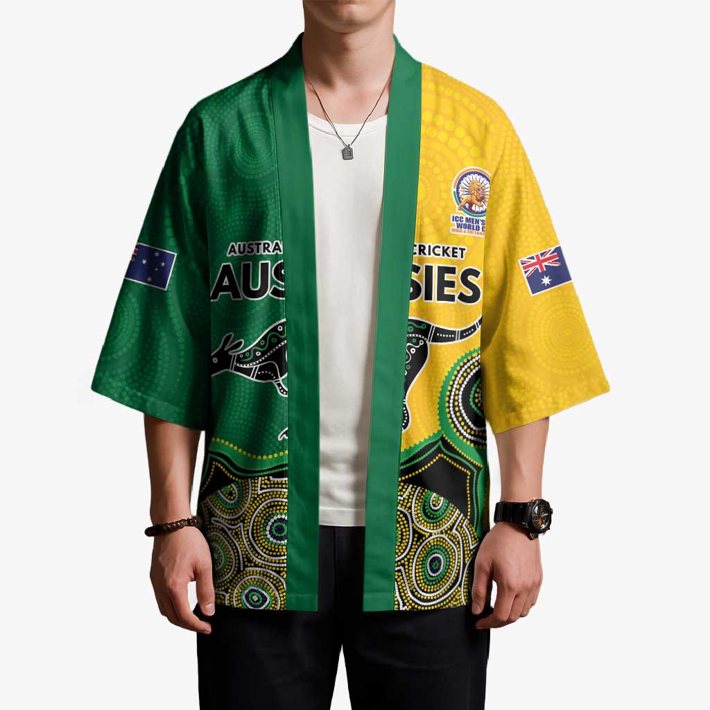 Custom Australia Cricket Spirit 2026 Kimono World T20 Edition - Aussie Color Aboriginal Motif - Aussie Hoodie
