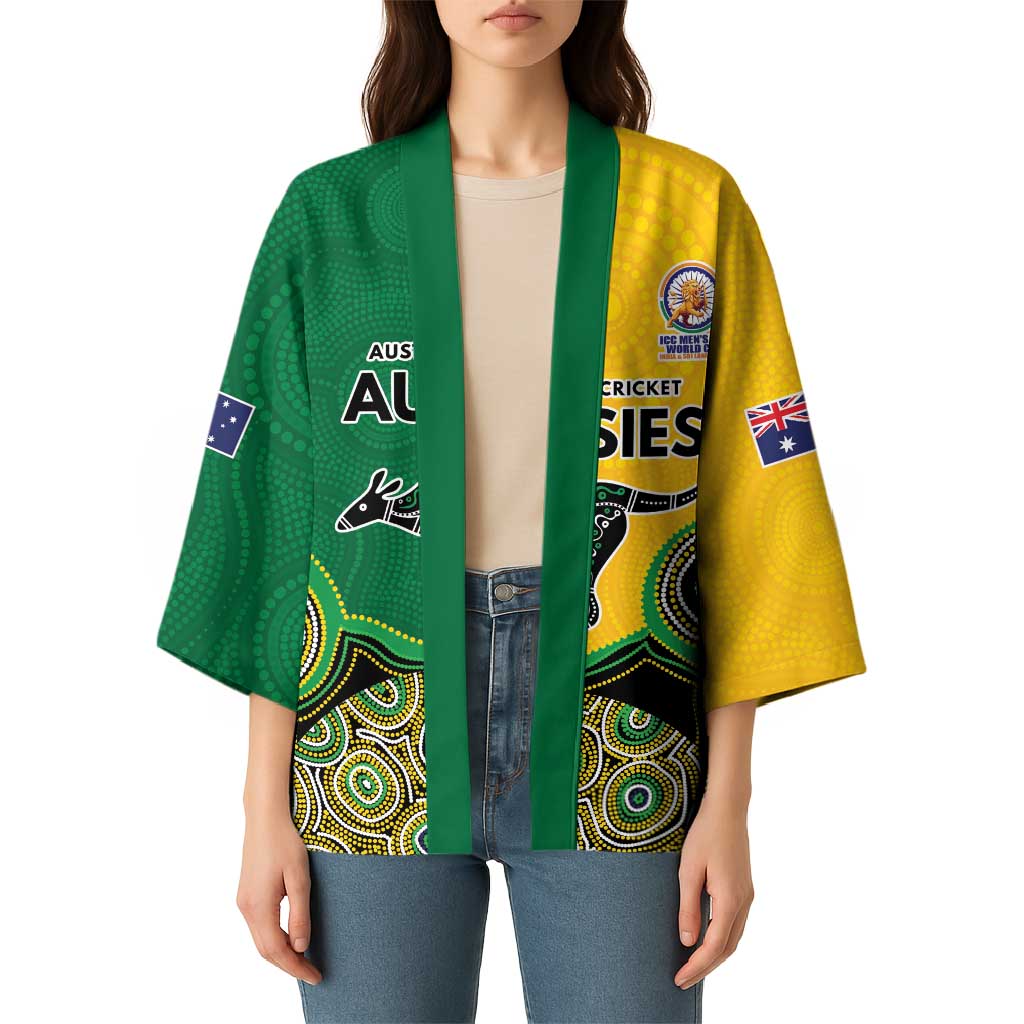 Custom Australia Cricket Spirit 2026 Kimono World T20 Edition - Aussie Color Aboriginal Motif - Aussie Hoodie
