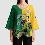 Custom Australia Cricket Spirit 2026 Kimono Sleeve Blouse World T20 Edition - Aussie Color Aboriginal Motif - Aussie Hoodie