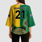 Custom Australia Cricket Spirit 2026 Kimono Sleeve Blouse World T20 Edition - Aussie Color Aboriginal Motif - Aussie Hoodie