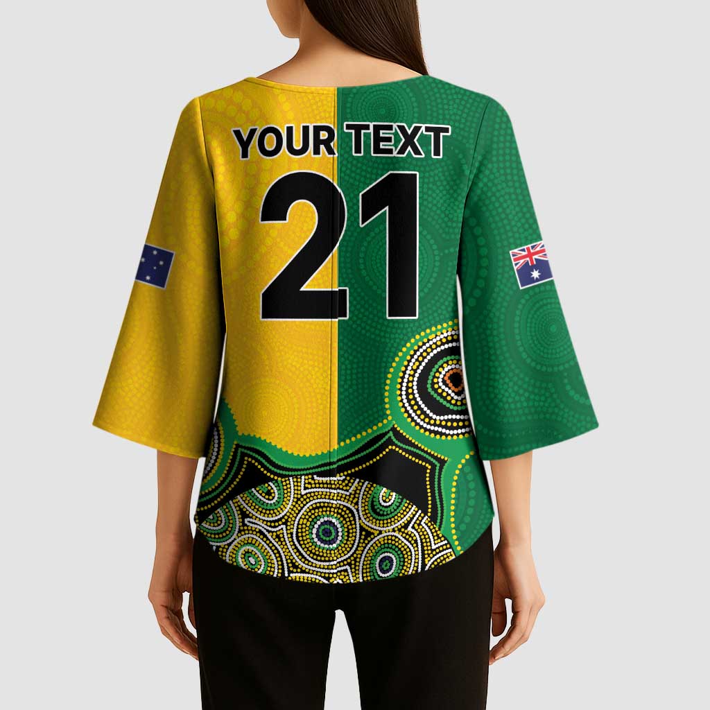 Custom Australia Cricket Spirit 2026 Kimono Sleeve Blouse World T20 Edition - Aussie Color Aboriginal Motif - Aussie Hoodie