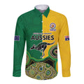 Custom Australia Cricket Spirit 2026 Long Sleeve Button Shirt World T20 Edition - Aussie Color Aboriginal Motif - Aussie Hoodie