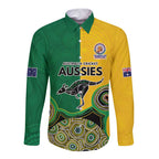 Custom Australia Cricket Spirit 2026 Long Sleeve Button Shirt World T20 Edition - Aussie Color Aboriginal Motif - Aussie Hoodie