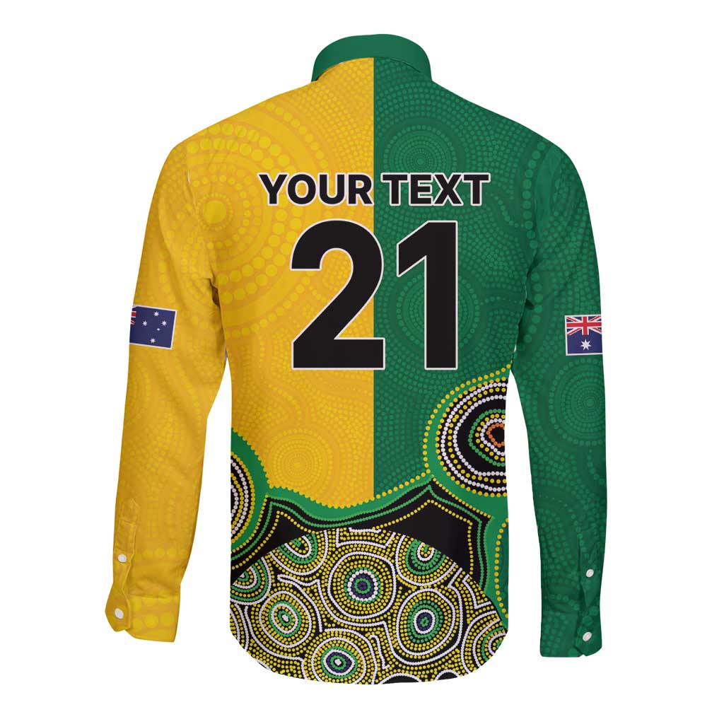 Custom Australia Cricket Spirit 2026 Long Sleeve Button Shirt World T20 Edition - Aussie Color Aboriginal Motif - Aussie Hoodie