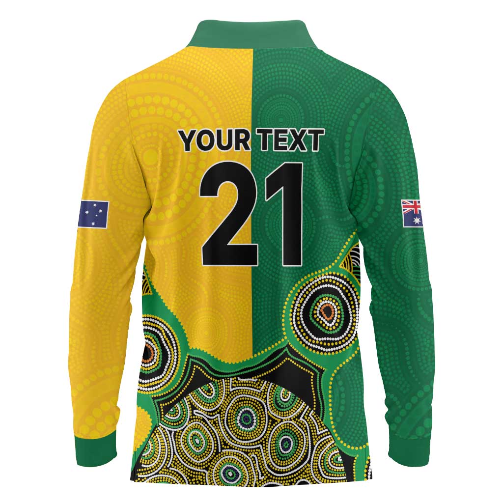 Custom Australia Cricket Spirit 2026 Long Sleeve Polo Shirt World T20 Edition - Aussie Color Aboriginal Motif - Aussie Hoodie